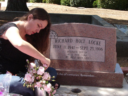 Cheryl freshening her Uncle Richard's flowers</i>