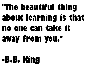 "The beautiful thing about learning is that no one can take it away from you." -B.B. King