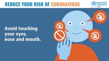 WHO African Region on Twitter: "5 steps to reduce risk of  #COVID19/#coronavirus: 1⃣Wash hands frequently 2⃣Cover mouth with flexed  elbow/tissue when coughing 3⃣Maintain social distancing from sick 4⃣Avoid touching  eyes, nose &